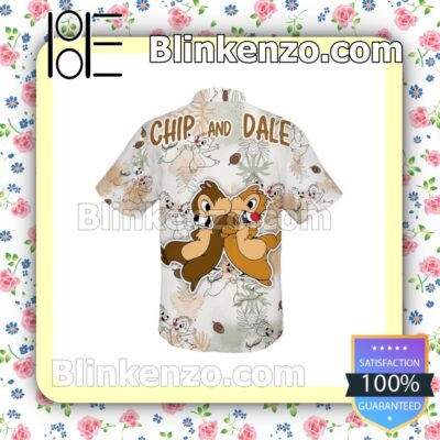 Chip & Dale Chipmunks Nuts Disney Cartoon Graphics White Summer Hawaiian Shirt b