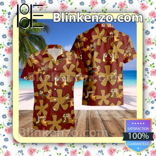 Chip & Dale Rescue Rangers Dark Red Summer Hawaiian Shirt, Mens Shorts