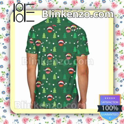 Christmas Santa Mickey & Minnie Disney Cartoon Graphics Inspired Green Summer Hawaiian Shirt, Mens Shorts a