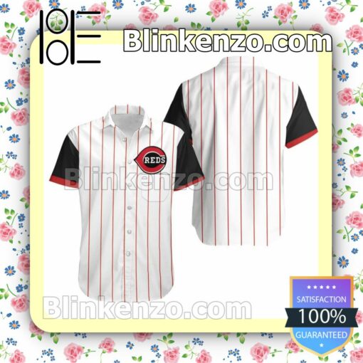 Cincinnati Reds Throwback White Red Striped Jersey Inspired Style Summer Shirt