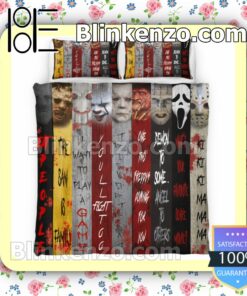 Classic Horror Movie Characters Quotes Queen King Quilt Blanket Set