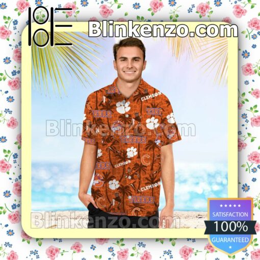 Clemson Tigers Tropical Coconut Tree Mens Shirt, Swim Trunk