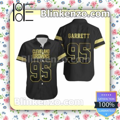 Cleveland Browns 95 Myles Garrett Black Golden Summer Shirt