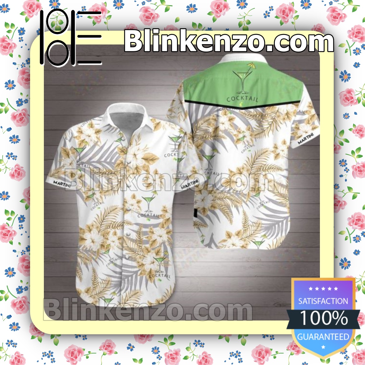 All Over Print Cocktail Gold Tropical Floral White Summer Shirts
