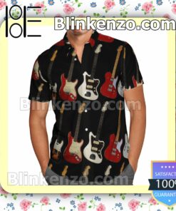 Colorful Electric Guitars  Summer Hawaiian Shirt, Mens Shorts
