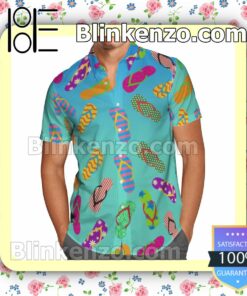 Colorful Flip Flop Ombre Blue Turquoise Summer Hawaiian Shirt, Mens Shorts