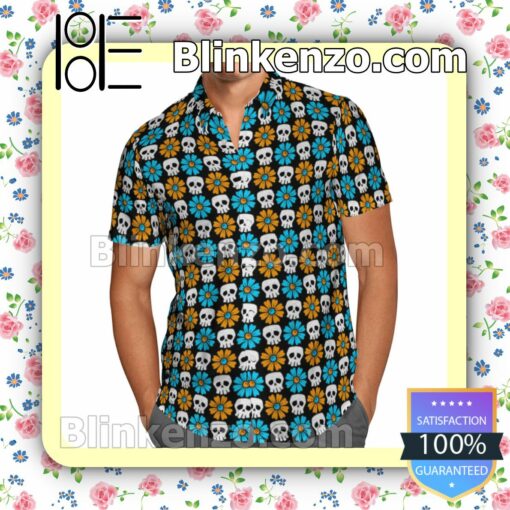 Colorful Skull Flowers Summer Shirts a