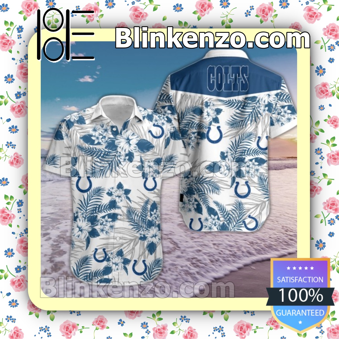Great Colts Blue Tropical Floral White Summer Shirts