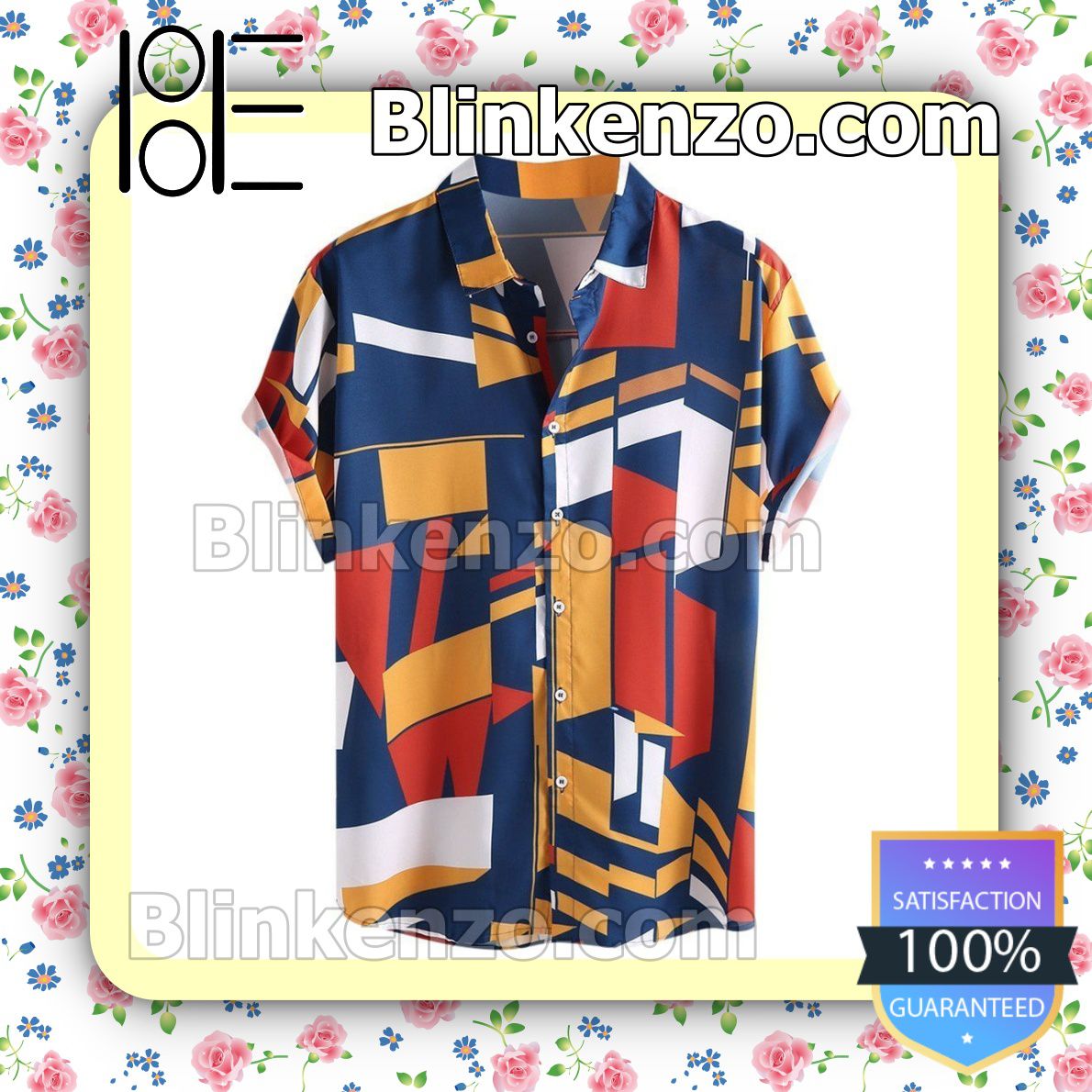 Contrast Color Geometric Printed Casual Button-down Shirts
