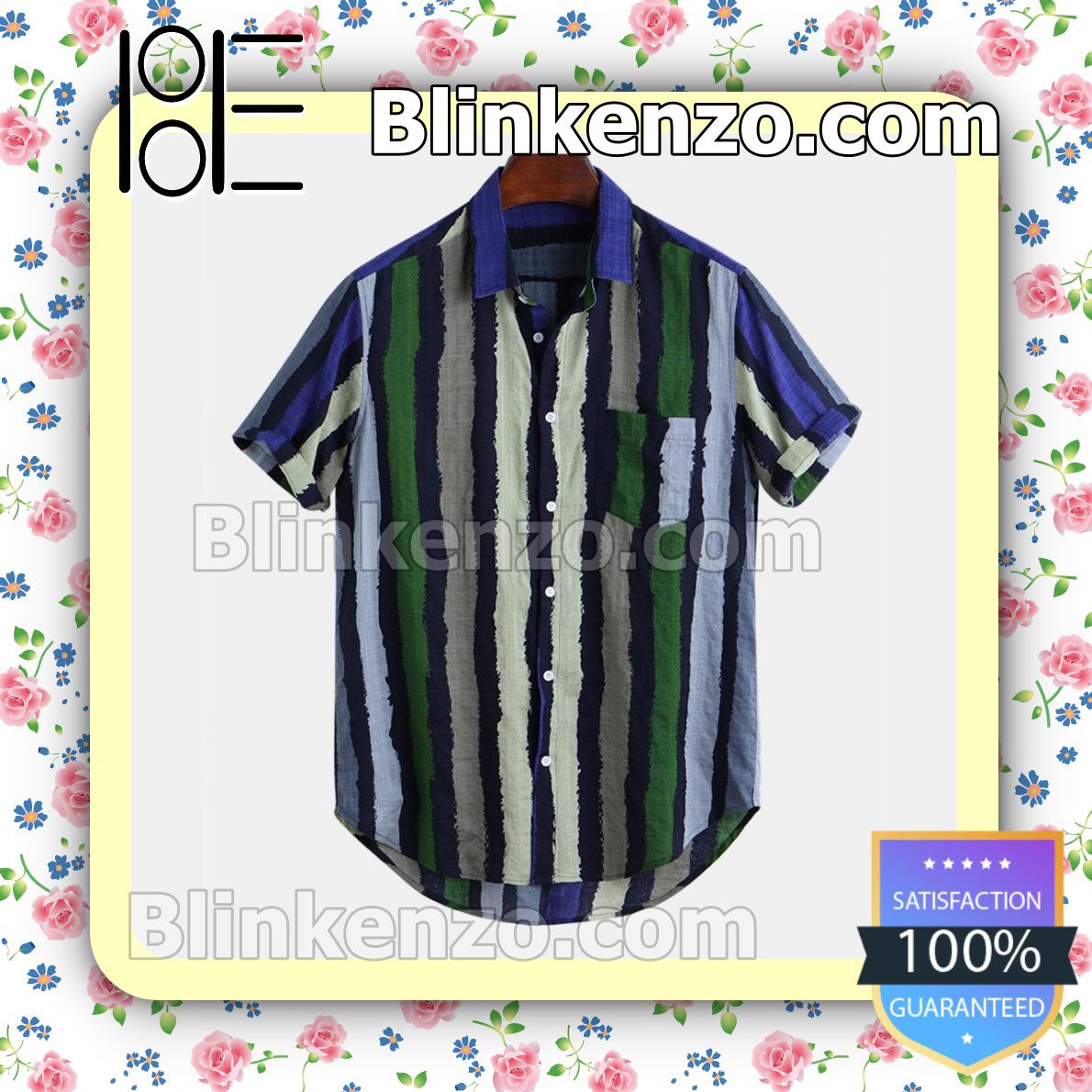 Contrast Color Striped Chest Pocket Summer Shirts