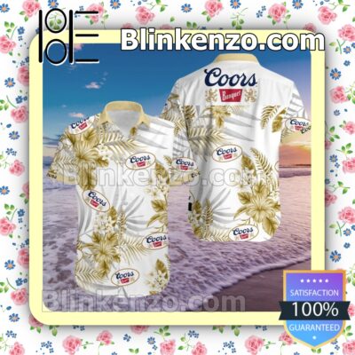Coors Banquet Gold Tropical Floral White Summer Shirts