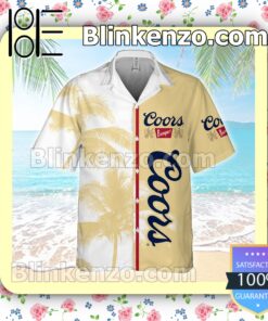 Coors Banquet Palm Tree Light Yellow White Summer Hawaiian Shirt a