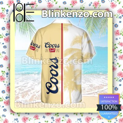 Coors Banquet Palm Tree Light Yellow White Summer Hawaiian Shirt b