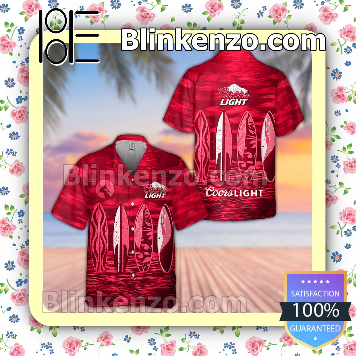 Coors Light Beer Red Summer Hawaiian Shirt, Mens Shorts