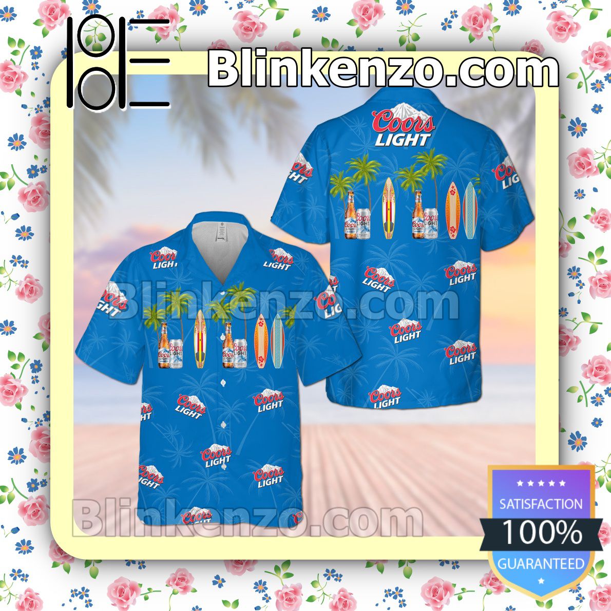 Coors Light Blue Summer Hawaiian Shirt, Mens Shorts