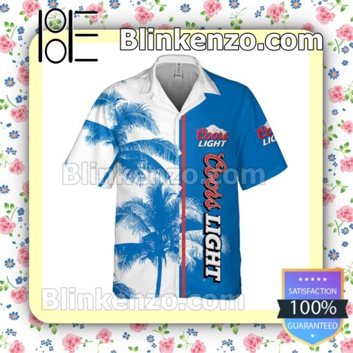 Coors Light Palm Tree Pattern White Blue Summer Hawaiian Shirt a