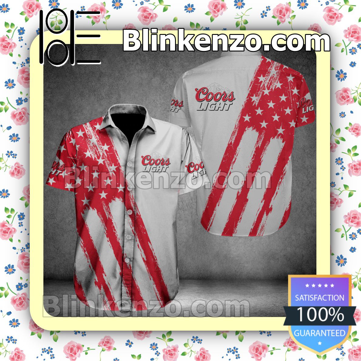 Coors Light Usa Flag Pattern White Red Summer Hawaiian Shirt, Mens Shorts