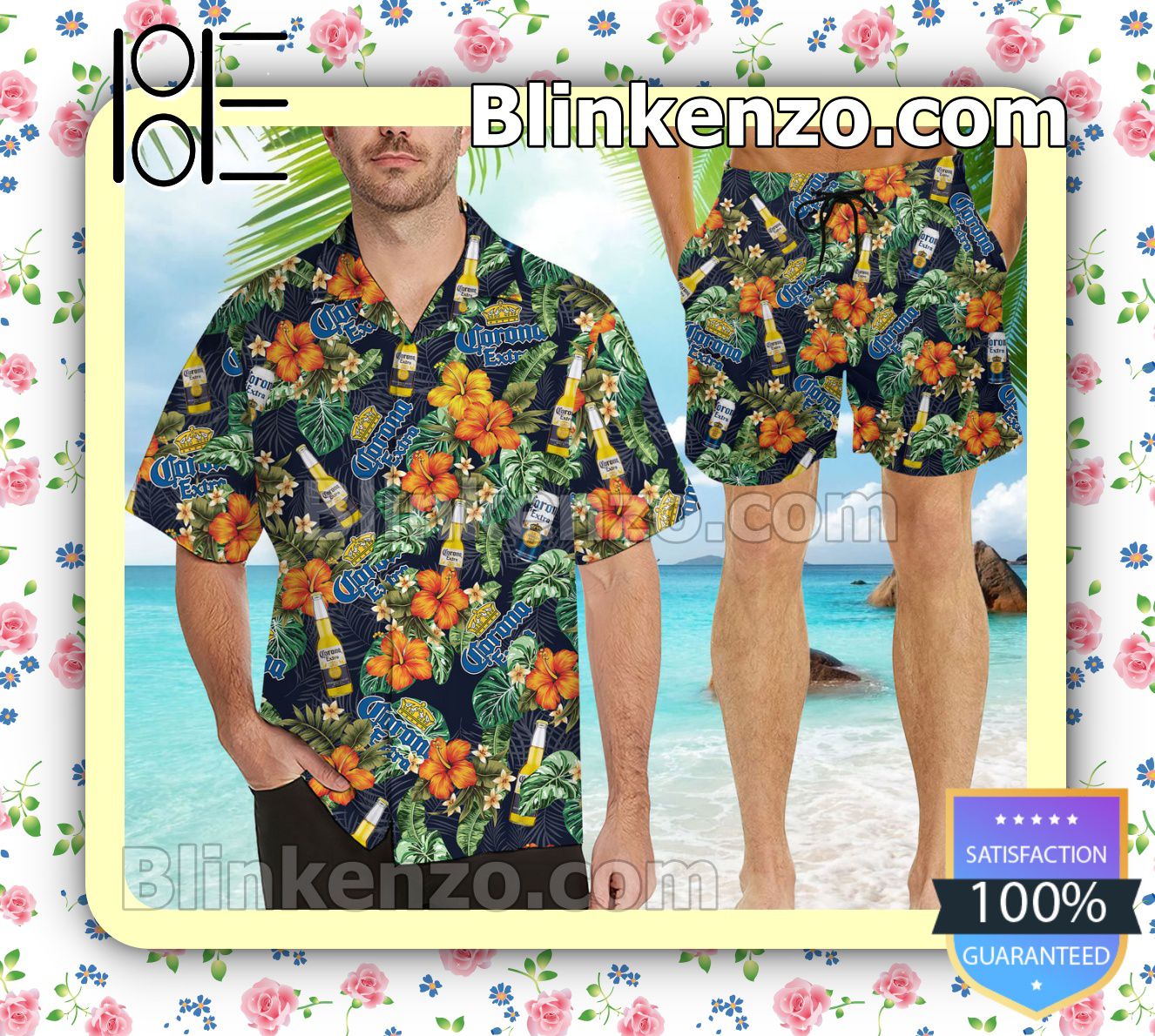Corona Extra Beer Summer Hawaiian Shirt, Mens Shorts