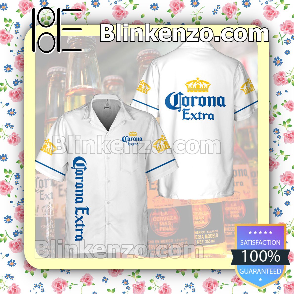 Corona Extra Beer White Summer Hawaiian Shirt, Mens Shorts
