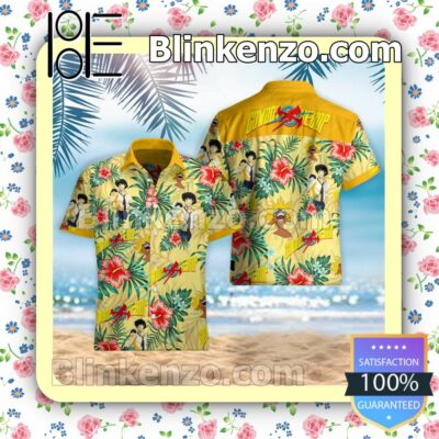 Cowboy Bebop Red Hibiscus Palm Leaf Yellow Summer Shirts