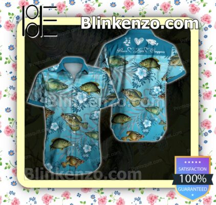 Crappie Lovers Peace Loves Crappies Tropical Floral Blue Summer Shirts