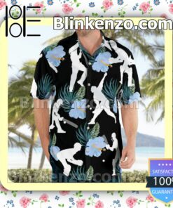 Cricket Baseball Player Flowery Black Summer Hawaiian Shirt, Mens Shorts a