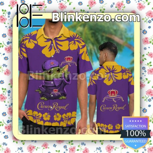 Crown Royal Baby Yoda Hibicus Pattern Purple Summer Hawaiian Shirt, Mens Shorts