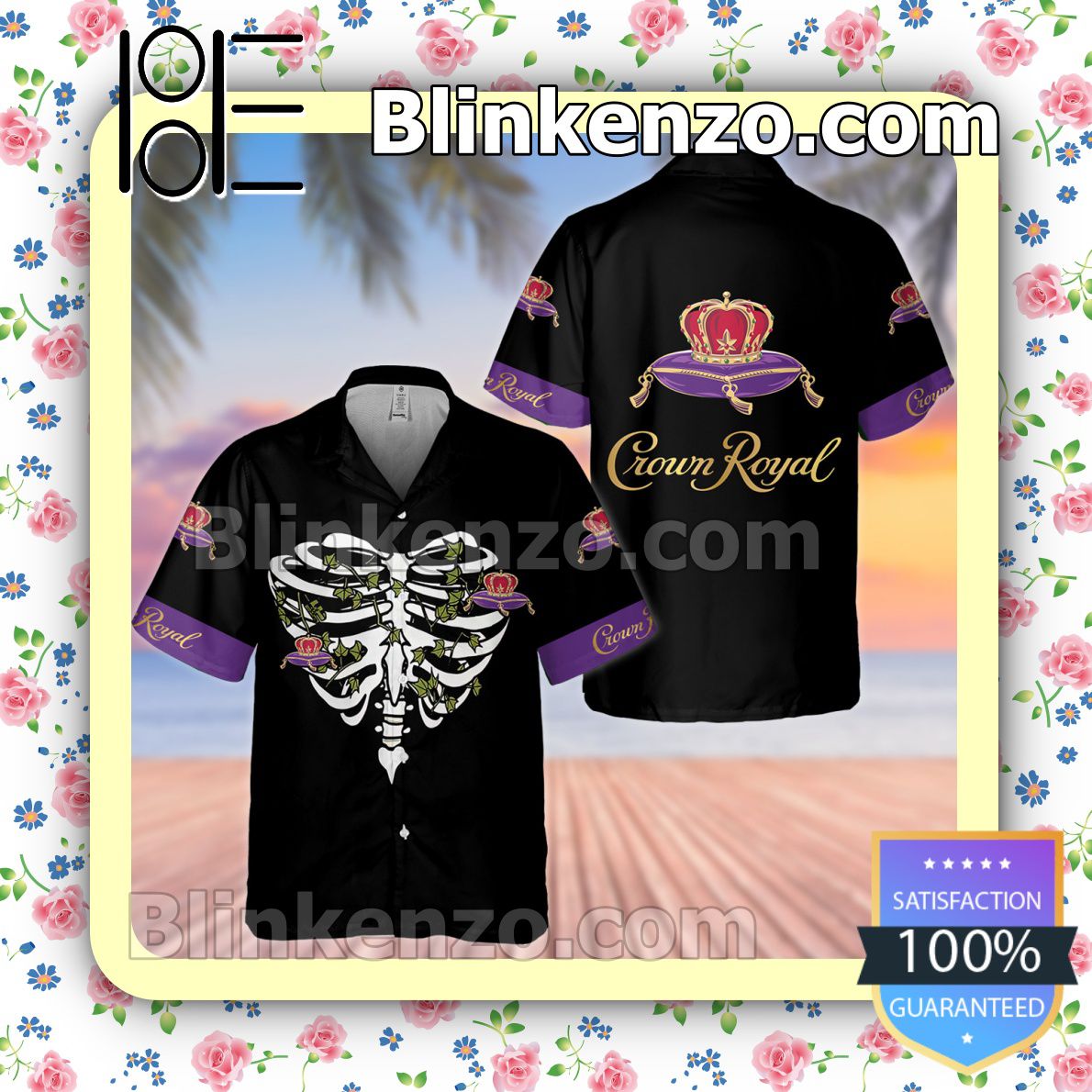 Crown Royal Chest Bone Black Summer Hawaiian Shirt, Mens Shorts