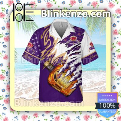 Crown Royal Claws Usa Flag Pattern White Purple Summer Hawaiian Shirt a