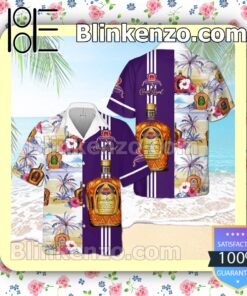 Crown Royal Collection Hibicus Palm Tree Purple Summer Hawaiian Shirt