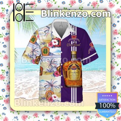 Crown Royal Collection Hibicus Palm Tree Purple Summer Hawaiian Shirt a