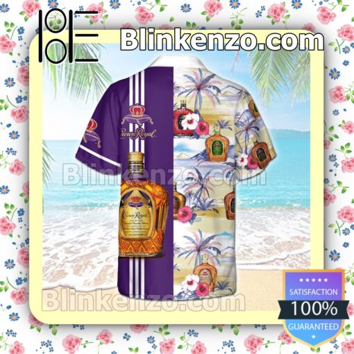 Crown Royal Collection Hibicus Palm Tree Purple Summer Hawaiian Shirt b