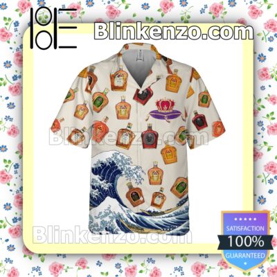 Crown Royal Collections Beach Waves Beige Summer Hawaiian Shirt a