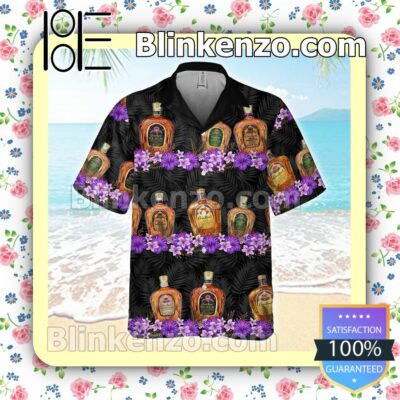 Crown Royal Collections Flowery Black Summer Hawaiian Shirt, Mens Shorts a