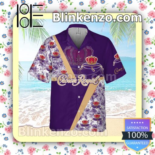 Crown Royal Flowery White Purple Summer Hawaiian Shirt a