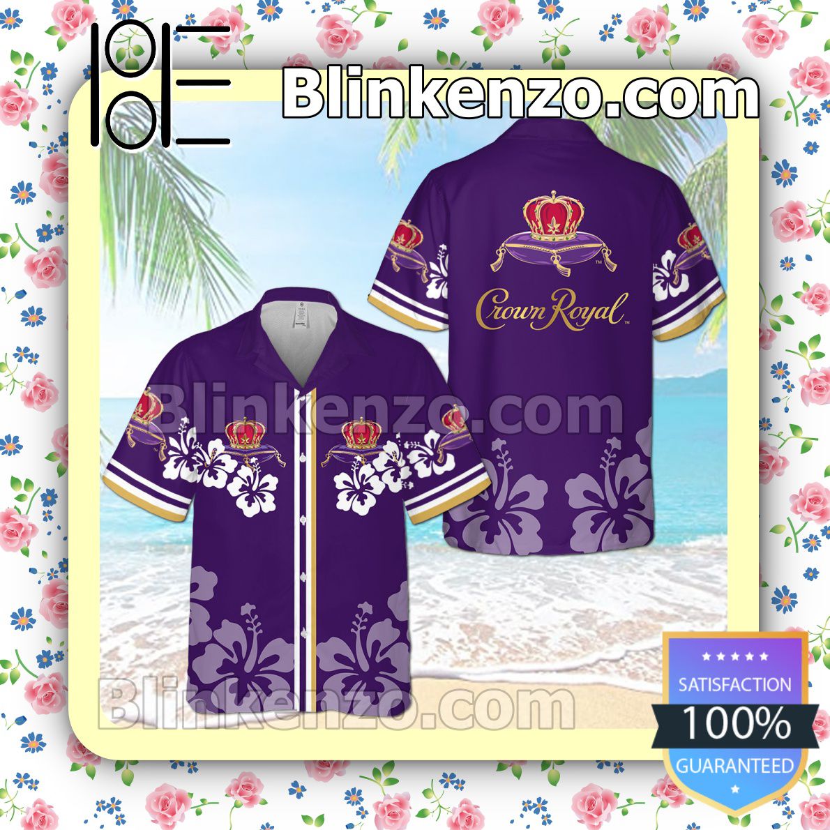 Crown Royal Hibicus Flowery Purple Summer Hawaiian Shirt, Mens Shorts
