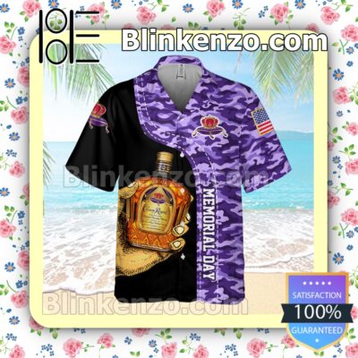 Crown Royal Memorial Day Camo Black Purple Summer Hawaiian Shirt a