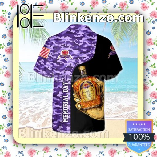 Crown Royal Memorial Day Camo Black Purple Summer Hawaiian Shirt b