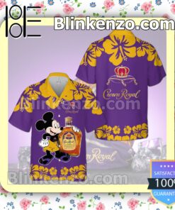Crown Royal Mickey Mouse Hibicus Flower Purple Summer Hawaiian Shirt