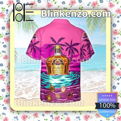 Crown Royal On The Sand Palm Tree Pink Summer Hawaiian Shirt b