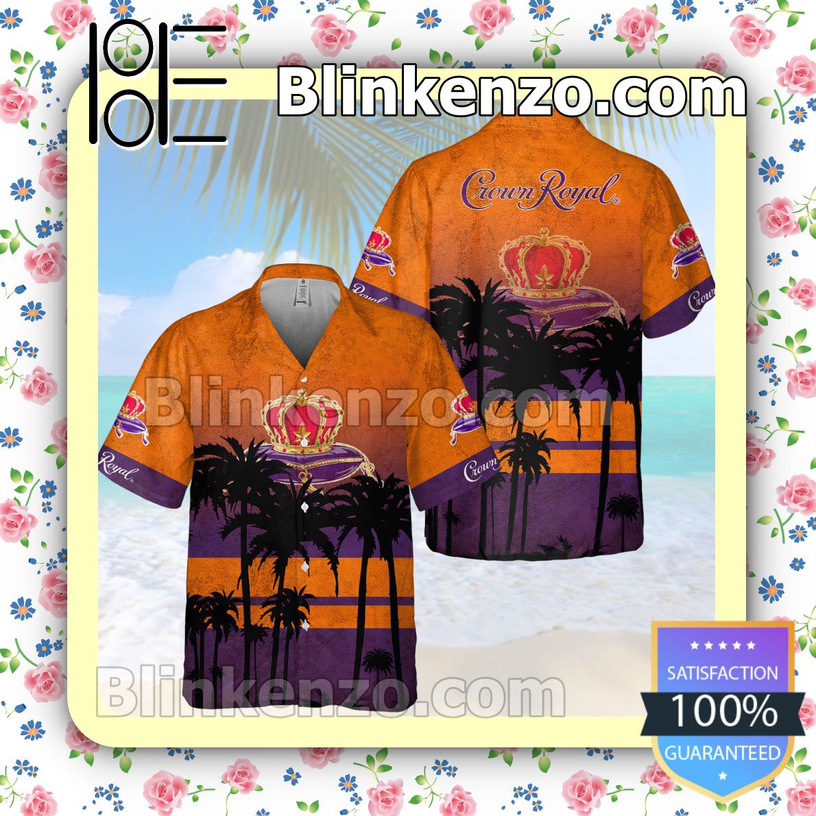 Crown Royal Orange Summer Hawaiian Shirt, Mens Shorts