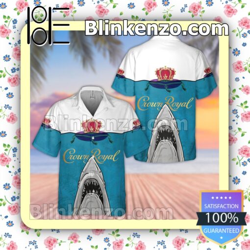 Crown Royal Shark White Blue Summer Hawaiian Shirt