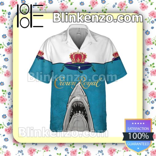 Crown Royal Shark White Blue Summer Hawaiian Shirt a