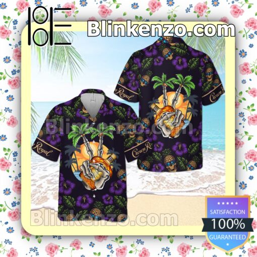 Crown Royal Skeleton Flowery Black Summer Hawaiian Shirt