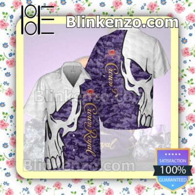 Crown Royal Skull Pattern White Purple Summer Hawaiian Shirt, Mens Shorts