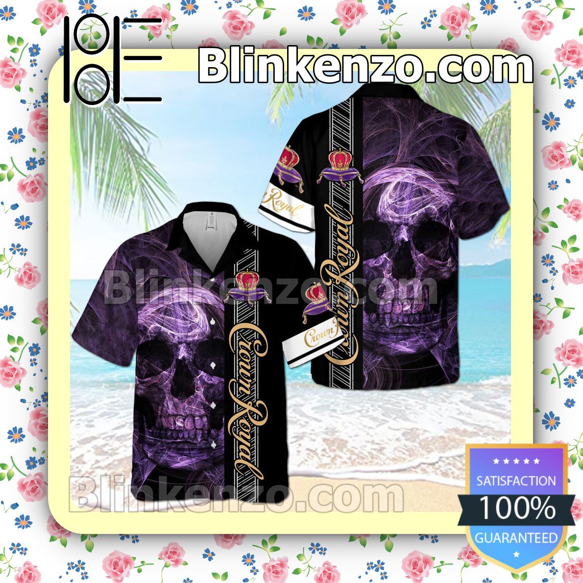 Crown Royal Smoky Skull Black Summer Hawaiian Shirt, Mens Shorts