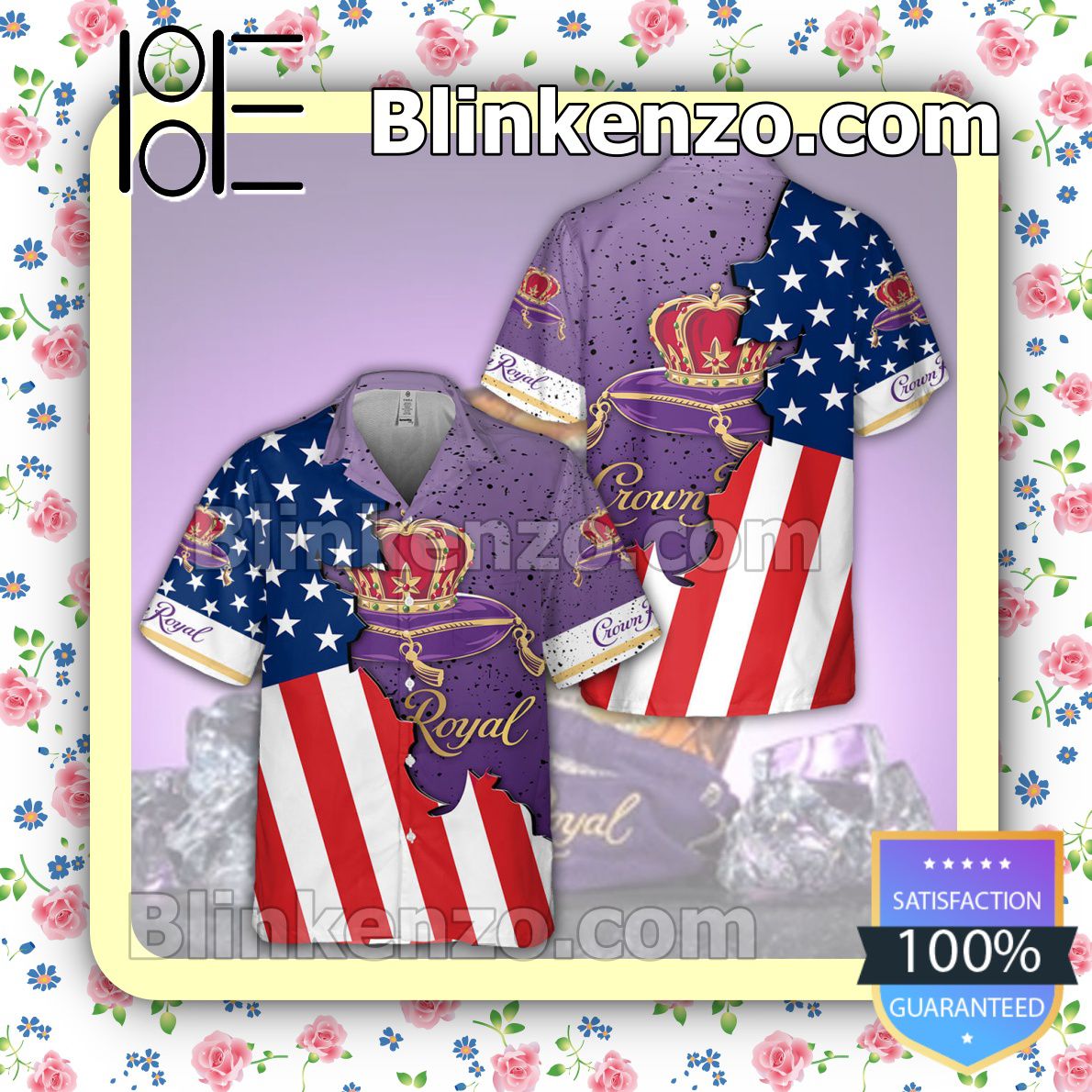 Crown Royal USA Flag Summer Hawaiian Shirt, Mens Shorts