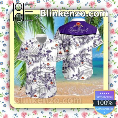 Crown Royal Whisky Purple Tropical Floral White Summer Shirt