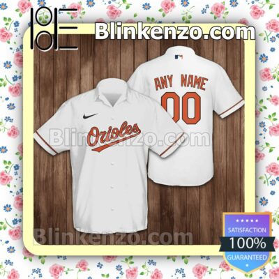 Custom Baltimore Orioles Baseball White Summer Hawaiian Shirt, Mens Shorts