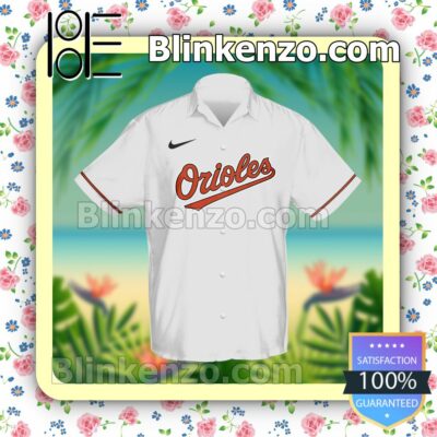 Custom Baltimore Orioles Baseball White Summer Hawaiian Shirt, Mens Shorts a
